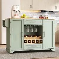 MODFU - Keukenwagen - Klapbaar Werkblad - Op Rollen - Antiek Groen - MDF - 138 X 70 X 92 Cm