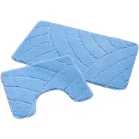 Hamat Badmat Set Nevada – Douchemat 60x100 cm & WC Mat 50x60 cm – Zachte Chenille Badkamermat – Antislip – Wasbaar – Oeko-Tex– Blauw