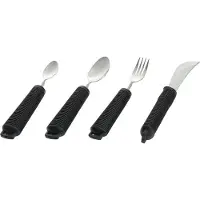 Multimotion Aangepast dik bestek 4-delige set, bestekset. Verdikt handvat met soft grip. Buigzaam / Buigbaar. Zwart
