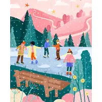 IXXI People Ice Skating, Bea Müller & Various - 80 x 100 cm - Grote wanddecoratie en posters - Cartoonesk, Illustraties, Fantasierijk, Kleurrijk