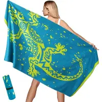 Famanu – Grote microvezel strandhanddoek, 200 x 100 cm, compact, zandbestendig, lichtgewicht en sneldrogend, met nettas, ideaal voor strand en sauna