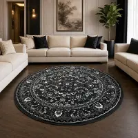 Muratap Nain klassiek rond vintage oosters vloerkleed antraciet 160 cm rond