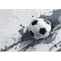 WALLARENA - Fotobehang - 150x105 cm - voetbal en baksteenlook voor de jongenskamer