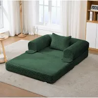 OKWISH Fauteuil Slaapbank 120 x 85 x 65 cm - Handmatig Uitklapbaar Eenpersoonsontwerp Met Kussen - Voor Woonkamer En Logeerkamer - Stof - Groen