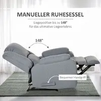 HAUSS SPOLE Relaxfauteuil - Handmatig Verstelbare Televisiestoel - Met Ligfunctie En Voetsteun - Voor Woonkamer - Stof - Lichtgrijs