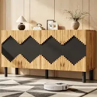 STILVORA dressoir met 2 deuren en opbergruimte, kast met ruitpatroon, woonkamerkast voor woonkamer, eetkamer en hal, houtkleur + zwart