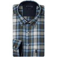 Giordano overhemden beige blauw geruit