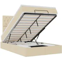 vidaXL Ottoman bed met matras en LED's 120x200cm stof crèmekleurig