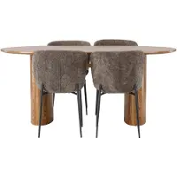 Ebuy24 Isolde eethoek eettafel naturel 4 stoelen bouclé bruin.