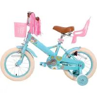 Happiq Kinderfiets – Voor meisjes 2–7 jaar – Met poppenfietszadel, streamers, vlag en nummerplaat – Blue2-12 Inch