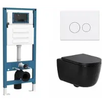 Qeramiq Dely Swirl Toiletset - inbouwreservoir Flush - 35mm zitting - metaal mat witte bedieningsplaat - ronde knoppen - mat zwart SW1026258/SW1448813/SW1000769/SW706190