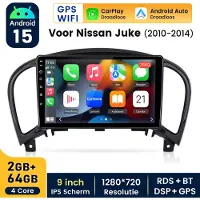 Hexinex Hexinexmarket Autoradio Geschikt voor Nissan Juke (2010- 2014) - Draadloos CarPlay, Android Auto,GPS Navi, Android 15, multimediaspeler - 2GB+64GB