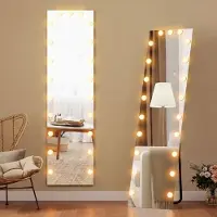 OKWISH Staande Spiegel Met RGB-led Verlichting – 21 Lampen – 150 x 40 cm – Gehard Glas – Transparant – Voor Slaapkamer En Kleedruimte