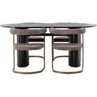 Ebuy24 Isolde eethoek eettafel zwart 4 stoelen bouclé bruin.