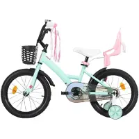 Happiq Kinderfiets – Voor meisjes 3–10 jaar – Met zijwieltjes, streamers, mand en poppenzitje – Green-20 Inch
