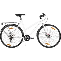 Happiq Stadsfiets 71 cm – Voor dames en heren voor woon-werkverkeer en dagelijks gebruik – Met 7 versnellingen, spatborden en bagagedrager – Wit aluminium frame