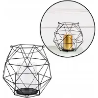 Altomdesign Altom Design Geometrische Lantaarn met Glazen Inzet - Zwart Metaal