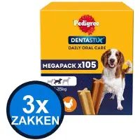 Pedigree 3x - Dentastix Medium Mega Pack 105-pack Multipack (15x110g) - Hondenvoer Snacks - 1.65 kg