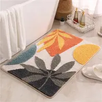 Snq Kleurrijke Boho Badmat met Plantenprint - Wasbaar - Antislip - Absorberend - Zachte Microvezel - 40x60 cm