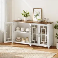 STILVORA Keukenbuffet met glazen deuren en een ruim opbergvak, buffetkast met werkblad in houtlook, opbergkast met omvalbeveiliging