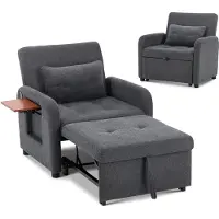 COLAMY Opvouwbare Relaxfauteuil Donkergrijs - Stoffen Bekleding - Verstelbare Rugleuning - Zit- en Ligfunctie - USB-poort - Inclusief Kussen