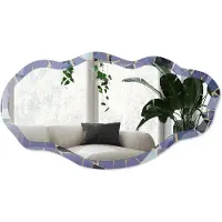 Wallfluent Blauw Mozaïek Spiegel - Blauw Rechthoekige Spiegel Met Modern Design - Organische Spiegel - Badkamer, Hal, Keuken - Geometrisch - 45x90 cm - Totale afmeting 52x97 cm
