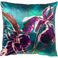 Dutch decor VANESSA - kussenhoes 60x60 cm - glansvelours - bloemmotief - Trekking Green - multicolour - met rits - zonder binnenkussen