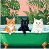 PosterMonkey Poster 100x100 cm - Badkamer - Kattenparade - Kleurrijk - Posters - Kamer decoratie - Wanddecoratie woonkamer - Muurdecoratie slaapkamer XXL