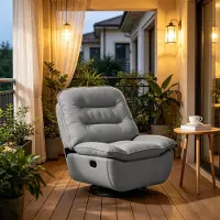 OKWISH Relaxfauteuil - Draaibare Fauteuil Van 95 Cm - Met Verstelbare Voetensteun En Rugleuning - Voor Woonkamer En Leeshoek - Stof - Donkergrijs