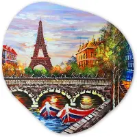 MuchoWow Organische wanddecoratie 60x60 cm - Organisch schilderij Schilderij - Olieverf - Eiffeltoren - Parijs - Water - Muurdecoratie woonkamer - Kamer decoratie - Schilderijen - Muurcirkel aesthetic