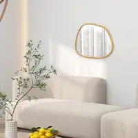 OKWISH Wandspiegel - Asymmetrisch Ontwerp - 70 x 50 cm - Hout En Glas - Natur - Voor Badkamer Woonkamer Hal En Slaapkamer