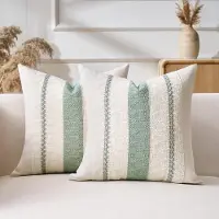 Famanu – Set van 2 Boho kussenhoezen, decoratieve kussenhoezen van katoen en linnen, 40 x 40 cm, beige