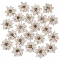 COSY&TRENDY Cosy & Trendy Decoratie rozen bloemen - 18x st - champagne - glitter - op clip - 8 cm - kerstversiering