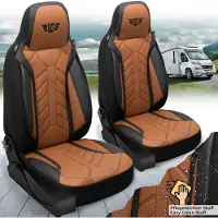 BREMER SITZBEZÜGE Premium Camper stoelhoezen voor Malibu VAN FIRST CLASS / TWO ROOMS DPL511 in Zwart/Chocoladebruin (2 losse stoelen)