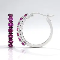 Cavill - Oorstekers 925 Sterling Zilver - Platina Verguld - 1,95 Ct Ronde Rode Rhodoliet - Elegante Edelstenen Oorbellen
