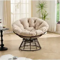 STILVORA Fauteuil 92 X 67 Cm - Papasanstoel Met 360 Graden Draaifunctie En Dik Kussen - Voor Woonkamer En Leeshoek - Rotan Beige