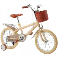 No 16 Inch Vintage Kinderfiets Beige – Met Zijwieltjes, Mandje, Dubbele Remmen – Verstelbaar Zadel (58-68 cm) – Stevig Stalen Frame – Geschikt voor 5-9 Jaar, Jongens & Meisjes