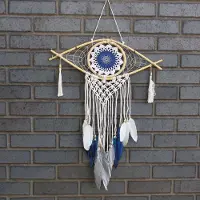 Ancient Wisdom Bescherming Dromenvanger - Med Macrame Oog Wit/Blauw/Grijs