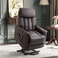 OKWISH Relaxfauteuil 80 x 94 x 104 cm - Elektrische Sta-op Hulp En Ligfunctie Met Afstandsbediening - Voor Woonkamer - Kunstleer - Bruin