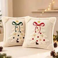 Snq 2 Stuks Herfstkussens met Pompoen en Strik - 45x45 cm - Rood en Groen - Zacht Pluche - Met Vulling - Voor Bank en Woonkamer