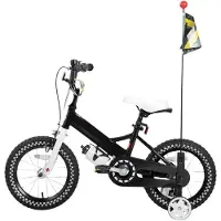 Happiq Kinderfiets – Voor meisjes 2–7 jaar – Met poppenfietszadel, streamers, vlag en nummerplaat – Black-16 Inch