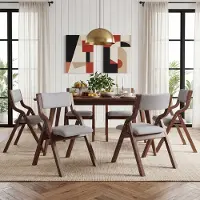 OKWISH Eetkamerstoel Set Van 6 - Klapbaar Massief Hout Met Ademend Linnen - Voor Eetkamer Woonkamer En Cafe - Grijs