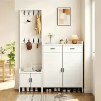 Sweiko Schoenenkast - Halmeubel - Kapstok - 2 lades - 8 haken - 125 x 36 x 165 cm - Wit