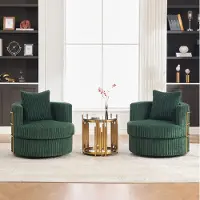 OKWISH Fauteuil – 2-Delige Draaibare Relaxstoel Met Opbergruimte Onder Zitting – Voor Woonkamer Of Slaapkamer – Cord – Smaragdgroen