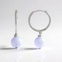 Cavill - Zilveren Oorbellen 925 Sterling Zilver - Blauwe Kant Agaat 6,372 ct - Platina-gecoat - Elegante Ronde Kraal - 30 mm Lange Oorbellen