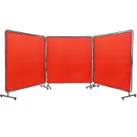 Happiq 3-panel lasbeschermingsscherm met frame - Transparante vinyl gordijnen met vergrendelbare zwenkwielen - Rood, 244x183 cm - Rood 8 x 6