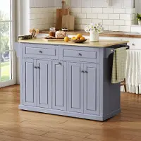 OKWISH Keukenkast - Verrijdbaar Keukeneiland Met Klapbaar Werkblad - 121 x 49/69 x 89 cm - 2 Grote Lades En Verticale Lades - MDF Naturel Grijs