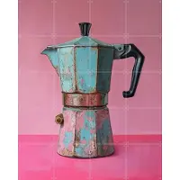 IXXI Vintage Coffee Percolator - Magenta and Turqoise, OTTI - 80 x 100 cm - Grote wanddecoratie en posters - Retro, Vintage, Keuken, Keukengerei