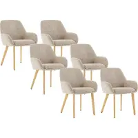 Vente-unique Set van 6 stoelen met armleuningen in boucléstof en rubberhout - Taupe en licht naturel - VALENYO