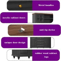 OKWISH Keukenplank met RGB-LED-verlichting en 4 lades, keukenkast met wijnglashouder, verstelbare legplanken, hoge kast, zwart